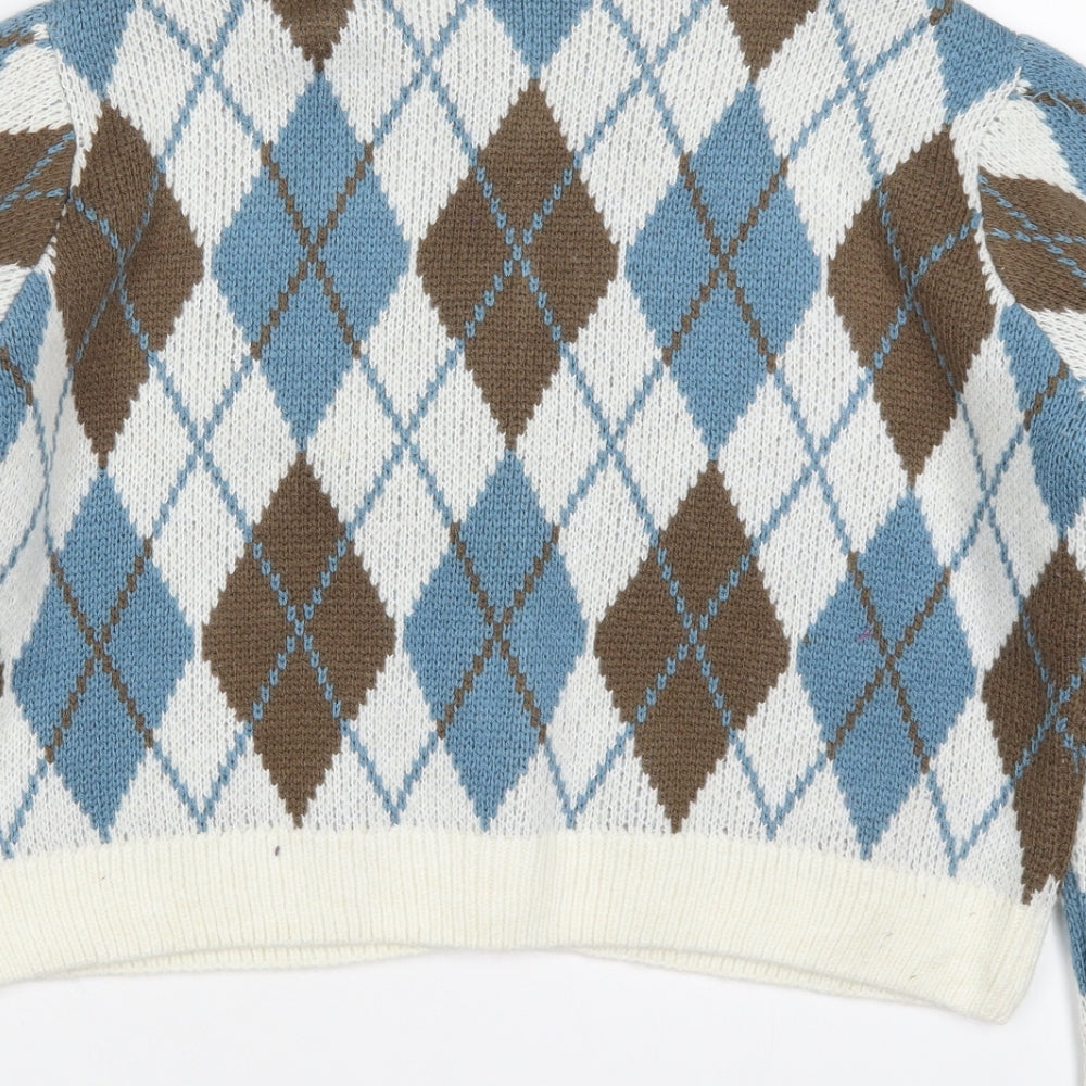 Primark Womens Multicoloured Collared Argyle/Diamond Acrylic Cardigan Jumper Size 12
