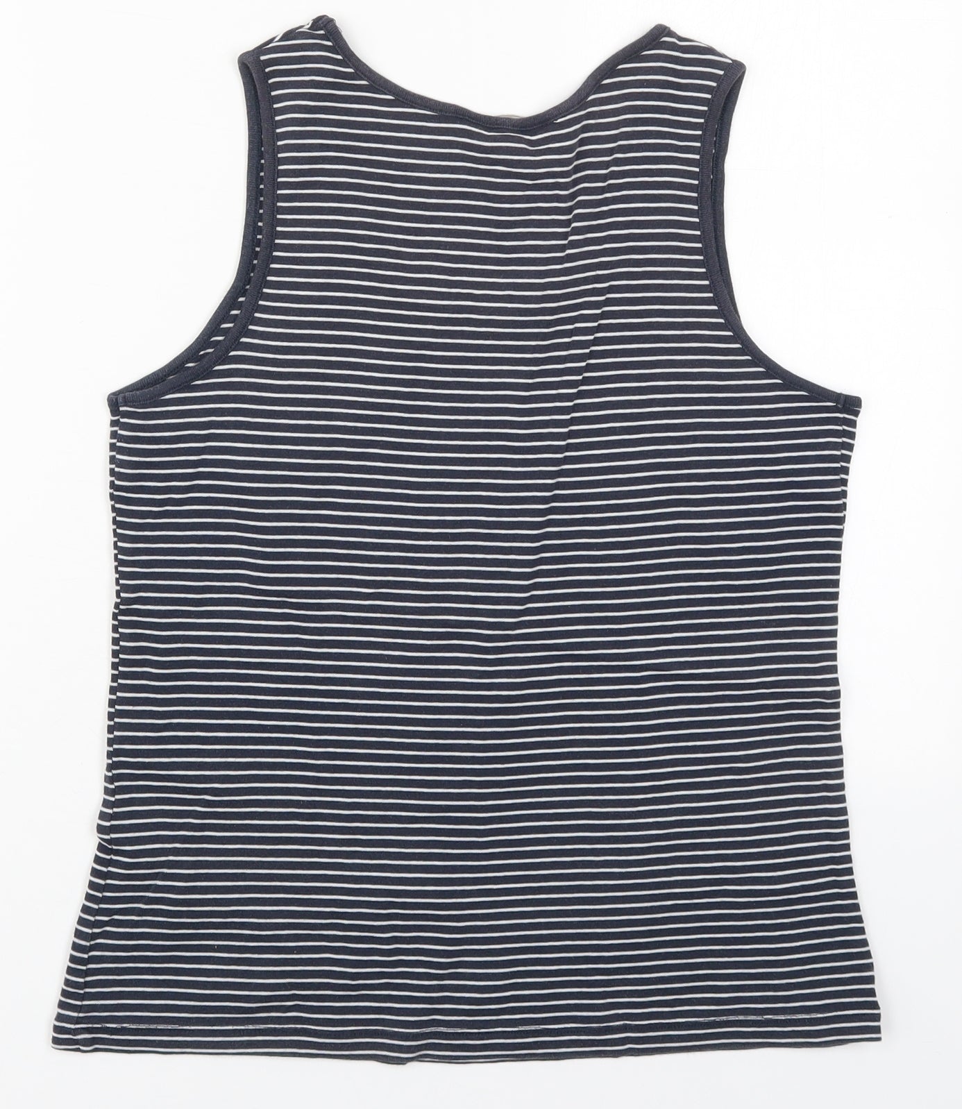 Marks and Spencer Womens Blue Striped Cotton Basic Tank Size 16 Round Neck