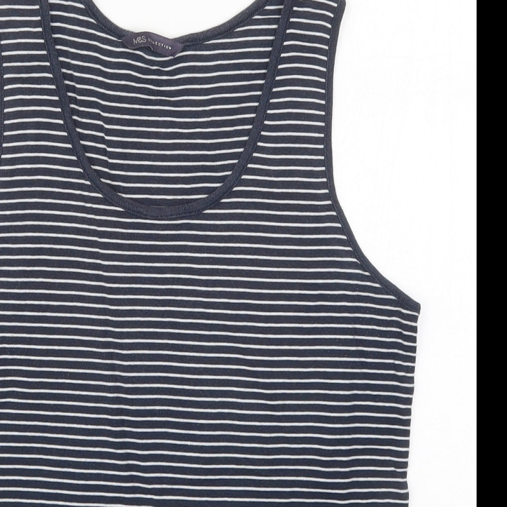 Marks and Spencer Womens Blue Striped Cotton Basic Tank Size 16 Round Neck