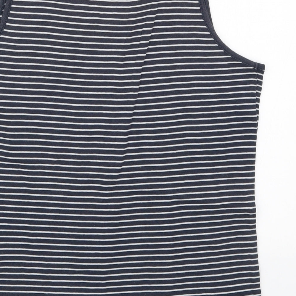 Marks and Spencer Womens Blue Striped Cotton Basic Tank Size 16 Round Neck