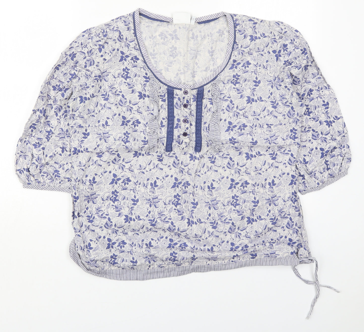 NEXT Womens Blue Floral Cotton Basic T-Shirt Size 14 Round Neck