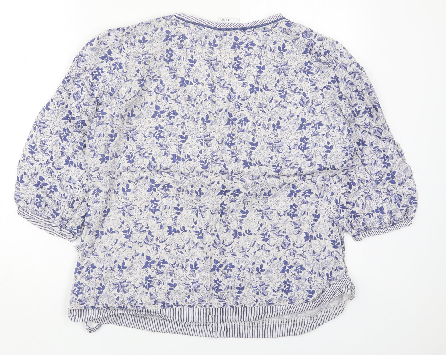 NEXT Womens Blue Floral Cotton Basic T-Shirt Size 14 Round Neck