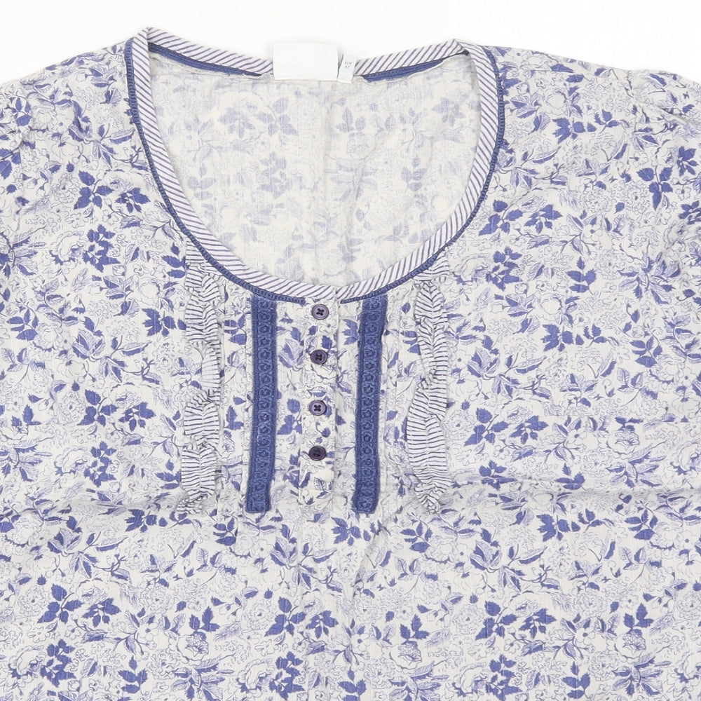 NEXT Womens Blue Floral Cotton Basic T-Shirt Size 14 Round Neck