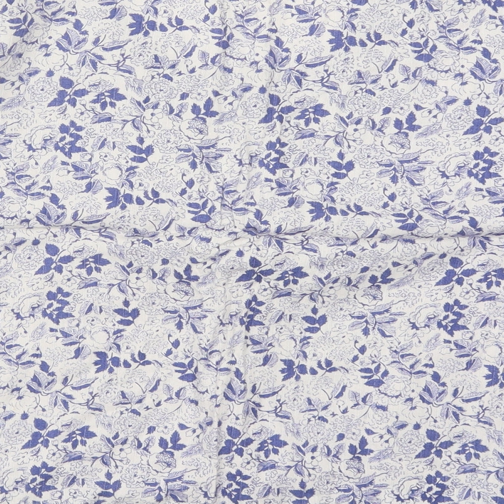 NEXT Womens Blue Floral Cotton Basic T-Shirt Size 14 Round Neck