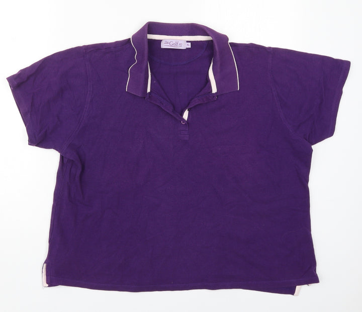 EWM Womens Purple Cotton Cropped Polo Size XL Collared