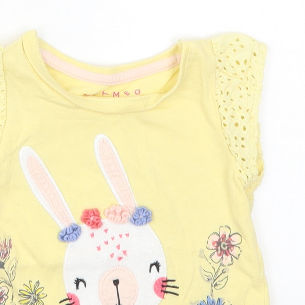 Nutmeg Girls Yellow  Cotton Basic T-Shirt Size 12-18 Months Round Neck Pullover - Rabbit