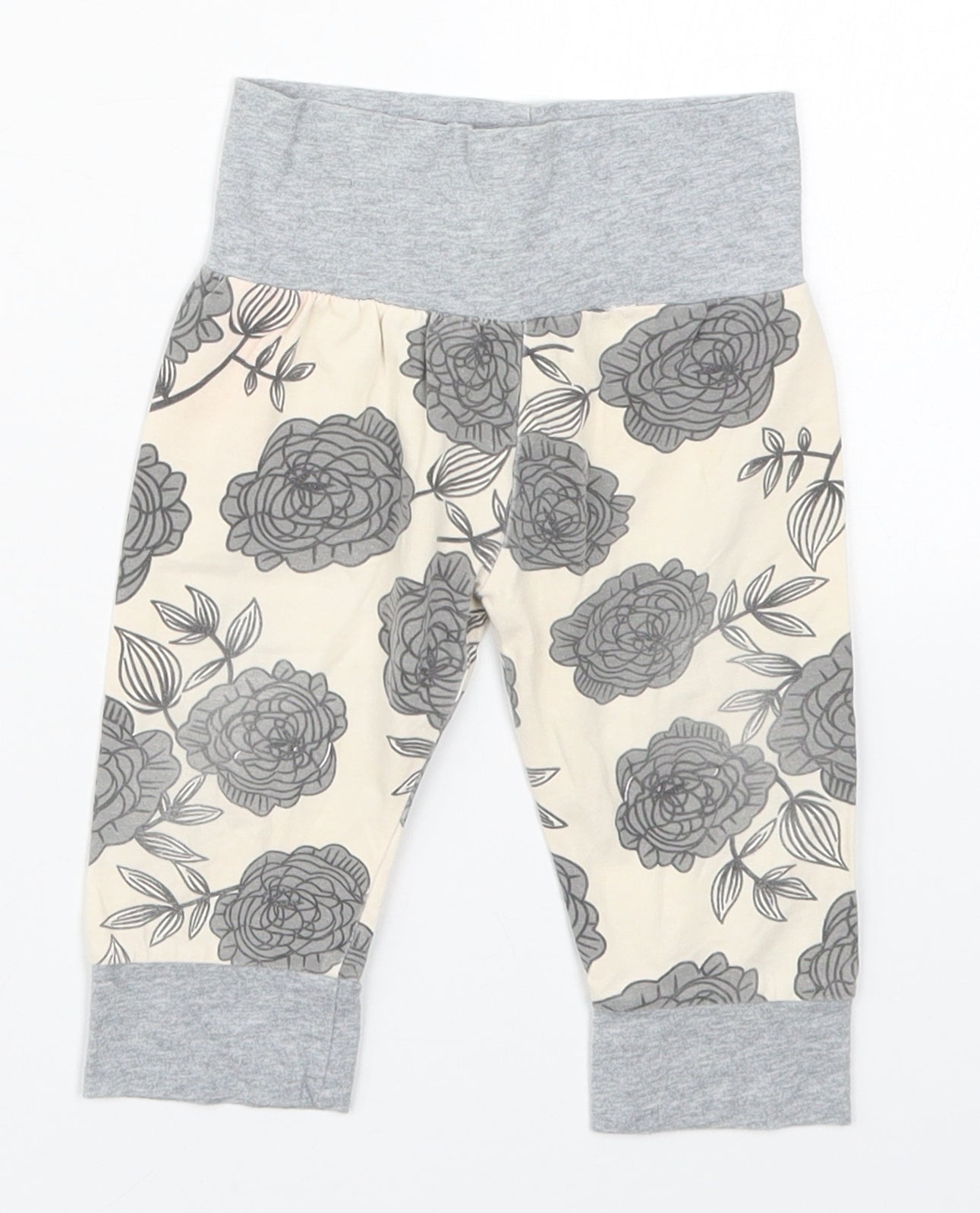 Preworn Girls Beige Floral Cotton Sweatpants Trousers Size 12 Months   - Pyjama Pants
