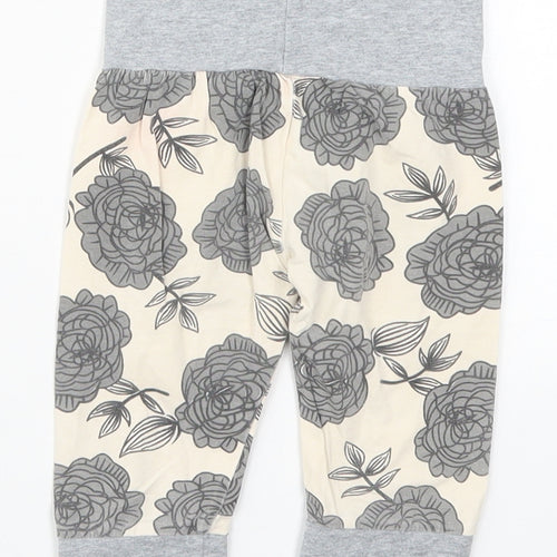 Preworn Girls Beige Floral Cotton Sweatpants Trousers Size 12 Months   - Pyjama Pants