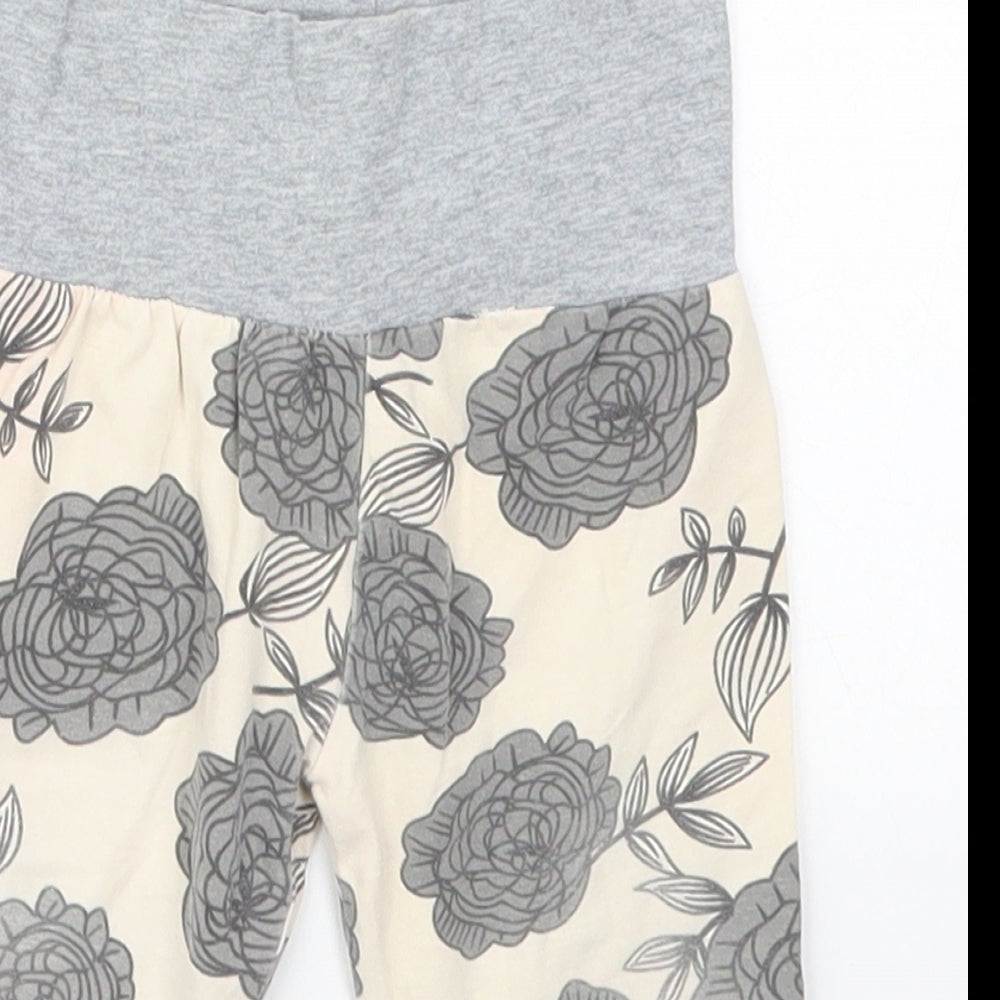 Preworn Girls Beige Floral Cotton Sweatpants Trousers Size 12 Months   - Pyjama Pants
