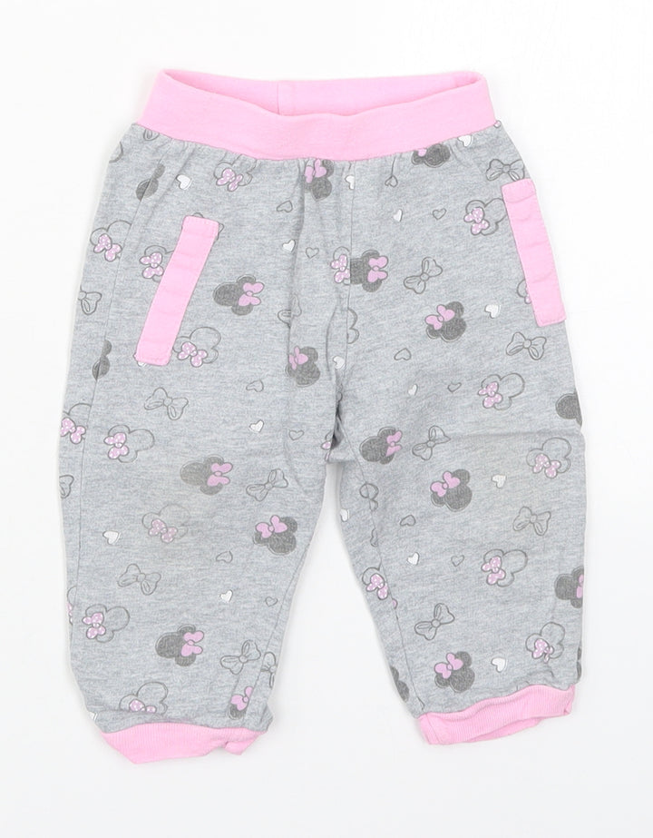 Costo Girls Grey Geometric Cotton Sweatpants Trousers Size 12 Months - Minnie Mouse