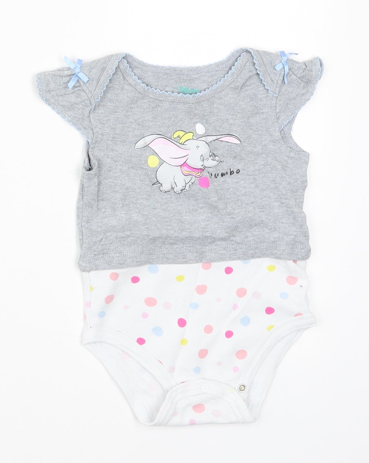 Costco Girls Multicoloured Polka Dot Cotton Babygrow One-Piece Size 12 Months  Button - Dumbo