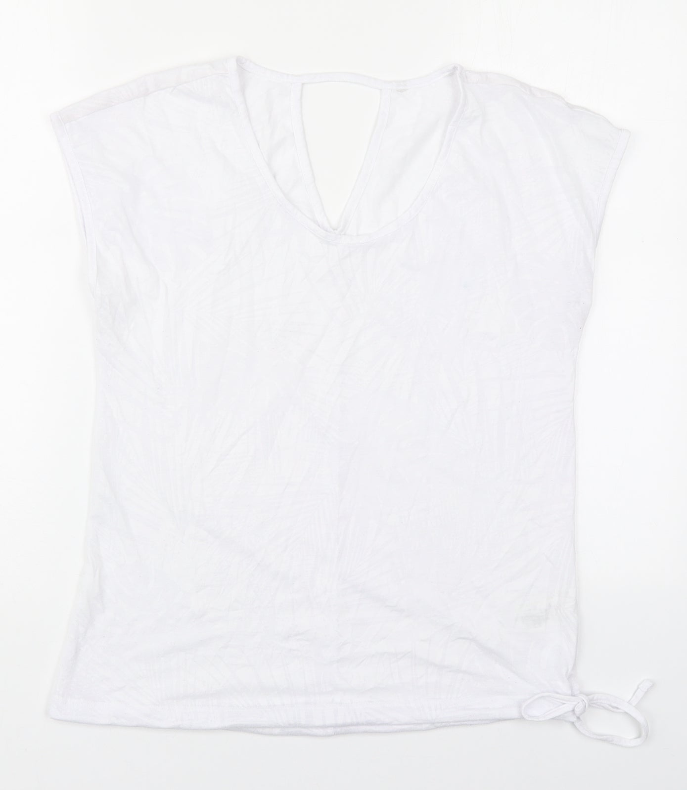 Marks and Spencer Womens White Floral Polyester Basic T-Shirt Size 12 V-Neck - Leaf Pattern