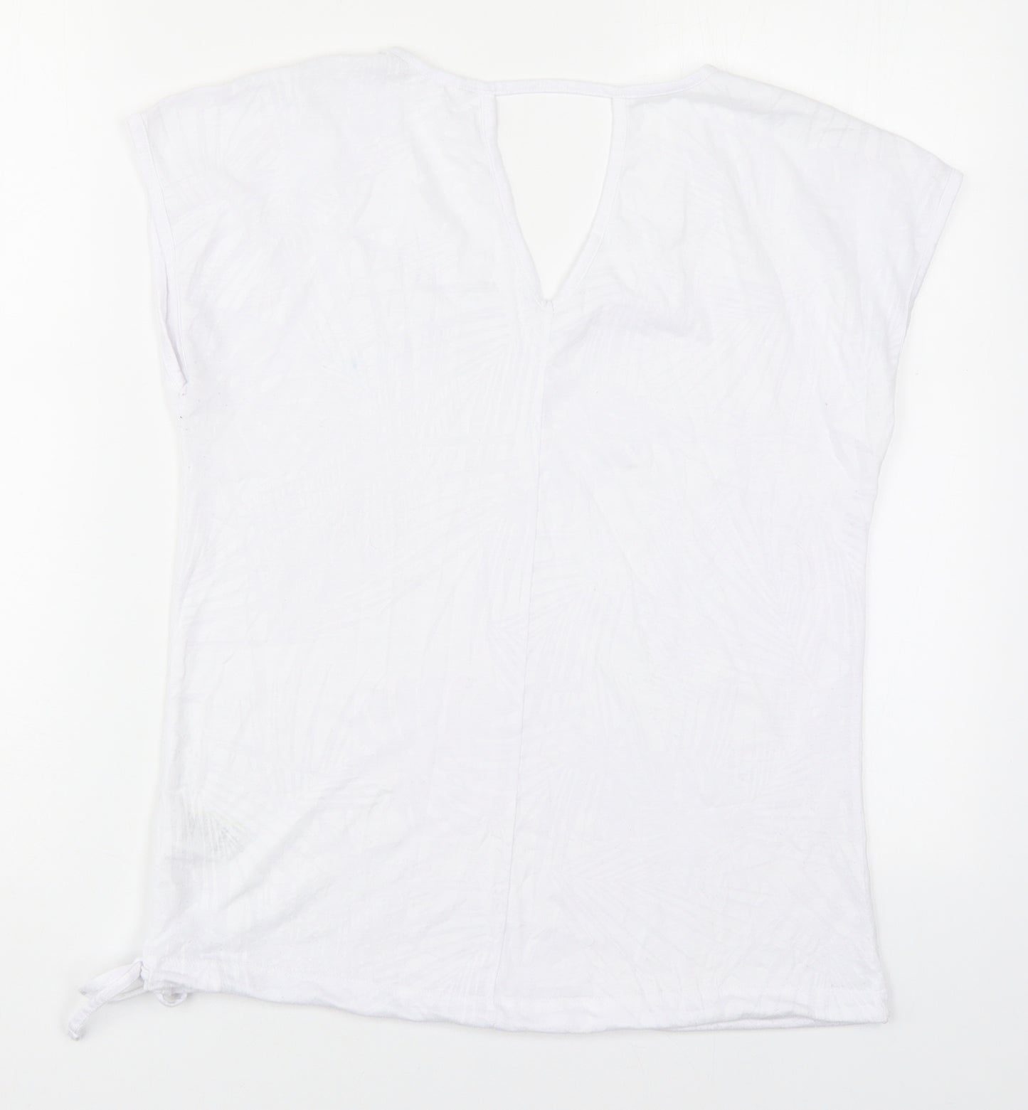 Marks and Spencer Womens White Floral Polyester Basic T-Shirt Size 12 V-Neck - Leaf Pattern