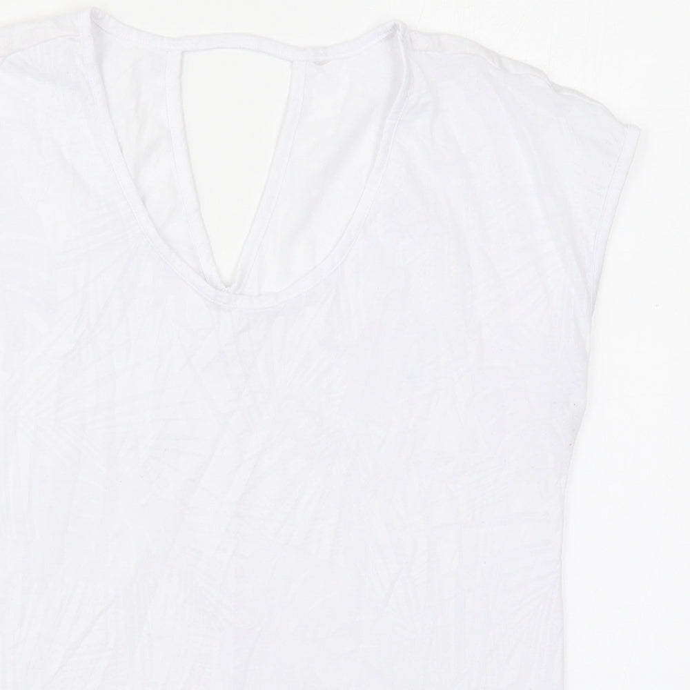 Marks and Spencer Womens White Floral Polyester Basic T-Shirt Size 12 V-Neck - Leaf Pattern