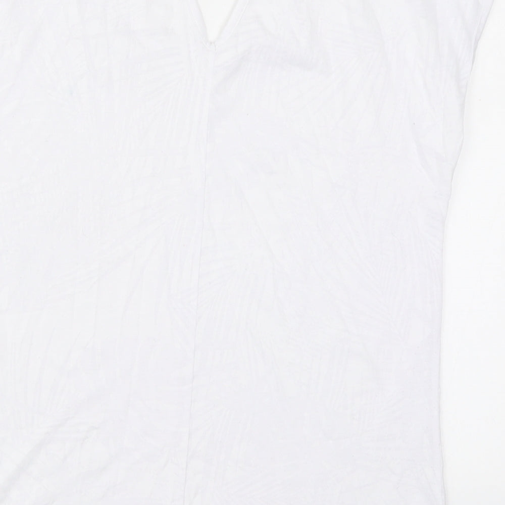 Marks and Spencer Womens White Floral Polyester Basic T-Shirt Size 12 V-Neck - Leaf Pattern