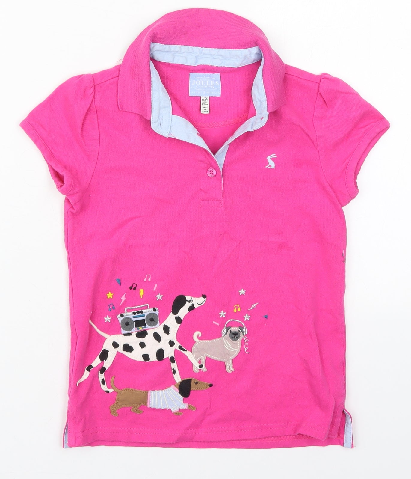 Joules Girls Pink  Cotton Basic Polo Size 7-8 Years Collared Pullover - Music Dogs