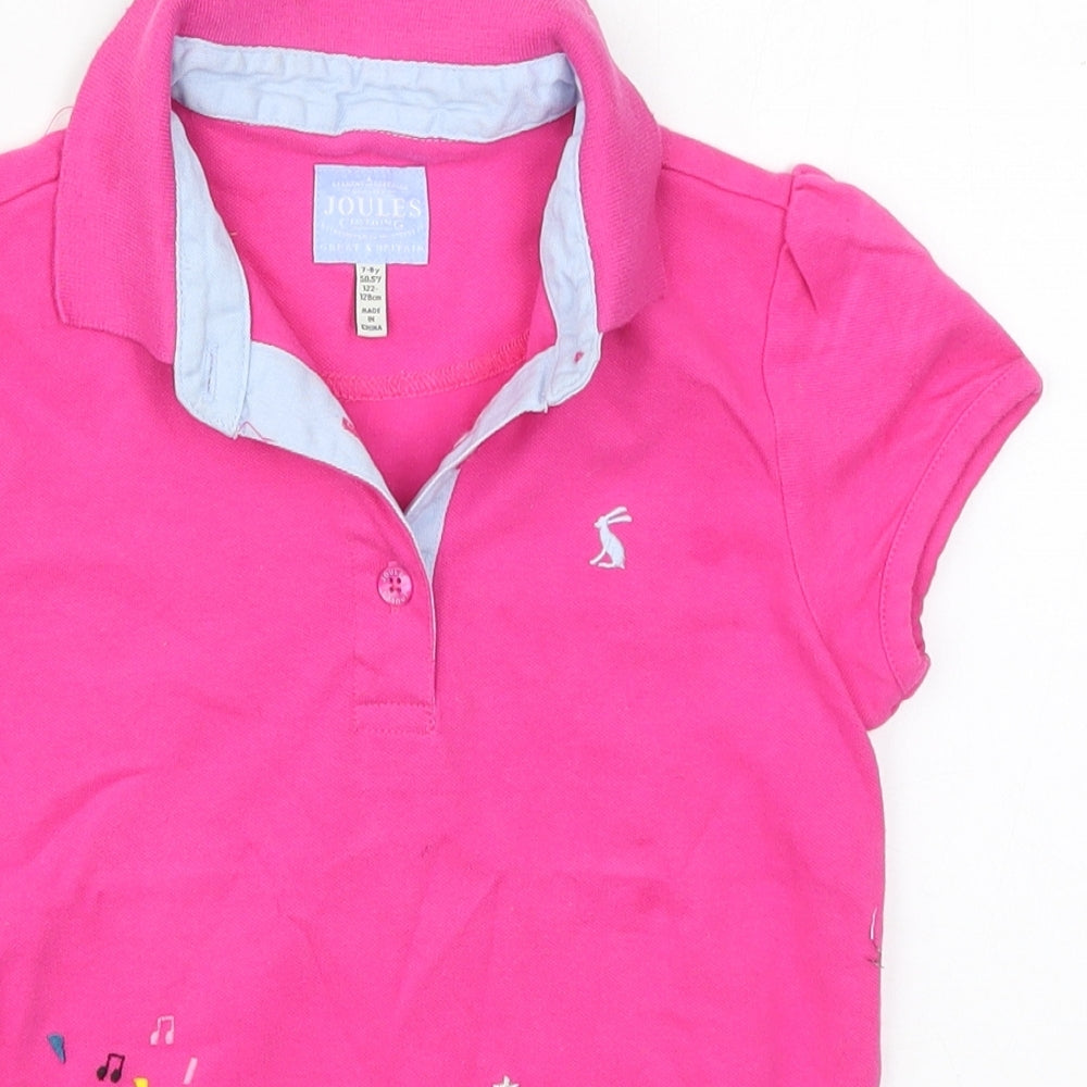 Joules Girls Pink  Cotton Basic Polo Size 7-8 Years Collared Pullover - Music Dogs