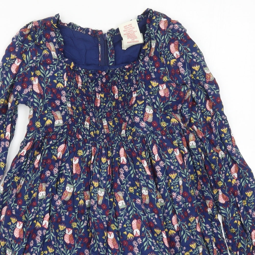 The Prairie Girls Blue Floral Viscose Trapeze & Swing  Size 6-7 Years  Round Neck Zip - Owls