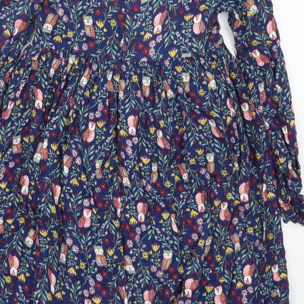 The Prairie Girls Blue Floral Viscose Trapeze & Swing  Size 6-7 Years  Round Neck Zip - Owls