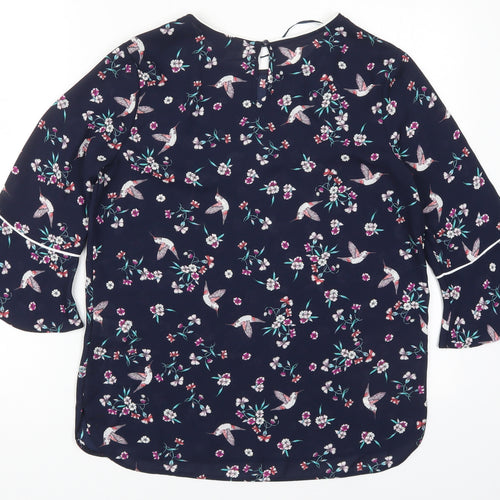 Primark Womens Black Floral Polyester Basic Blouse Size 8 Round Neck - Birds