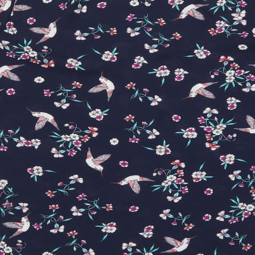 Primark Womens Black Floral Polyester Basic Blouse Size 8 Round Neck - Birds