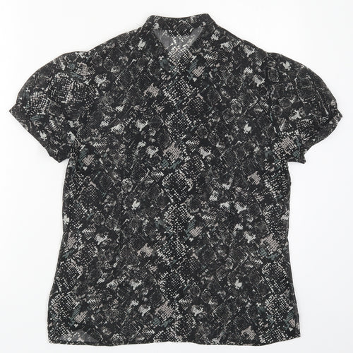 Marks and Spencer Womens Black Animal Print Polyester Basic Button-Up Size 12 Round Neck