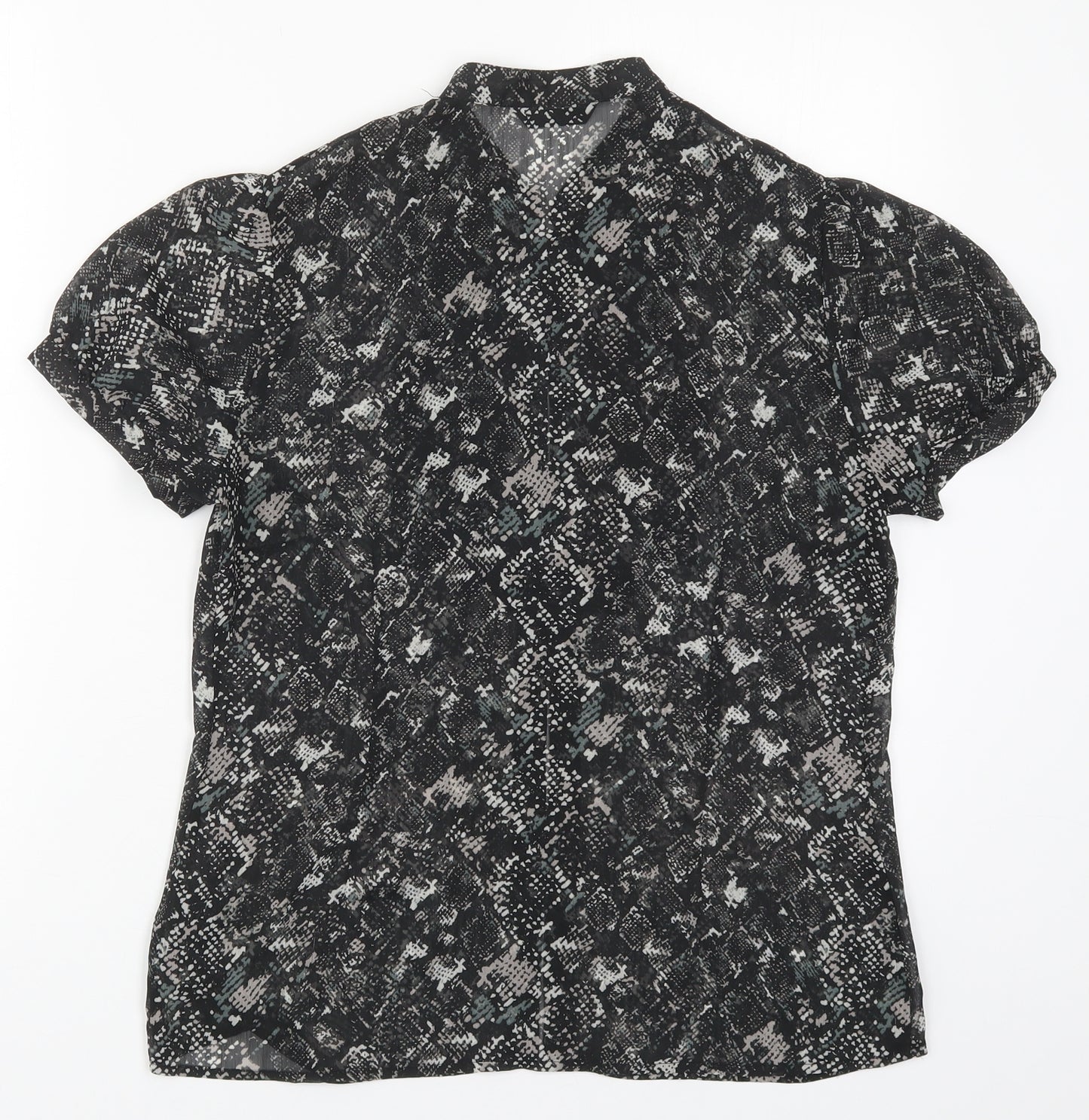 Marks and Spencer Womens Black Animal Print Polyester Basic Button-Up Size 12 Round Neck