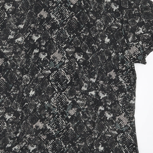 Marks and Spencer Womens Black Animal Print Polyester Basic Button-Up Size 12 Round Neck