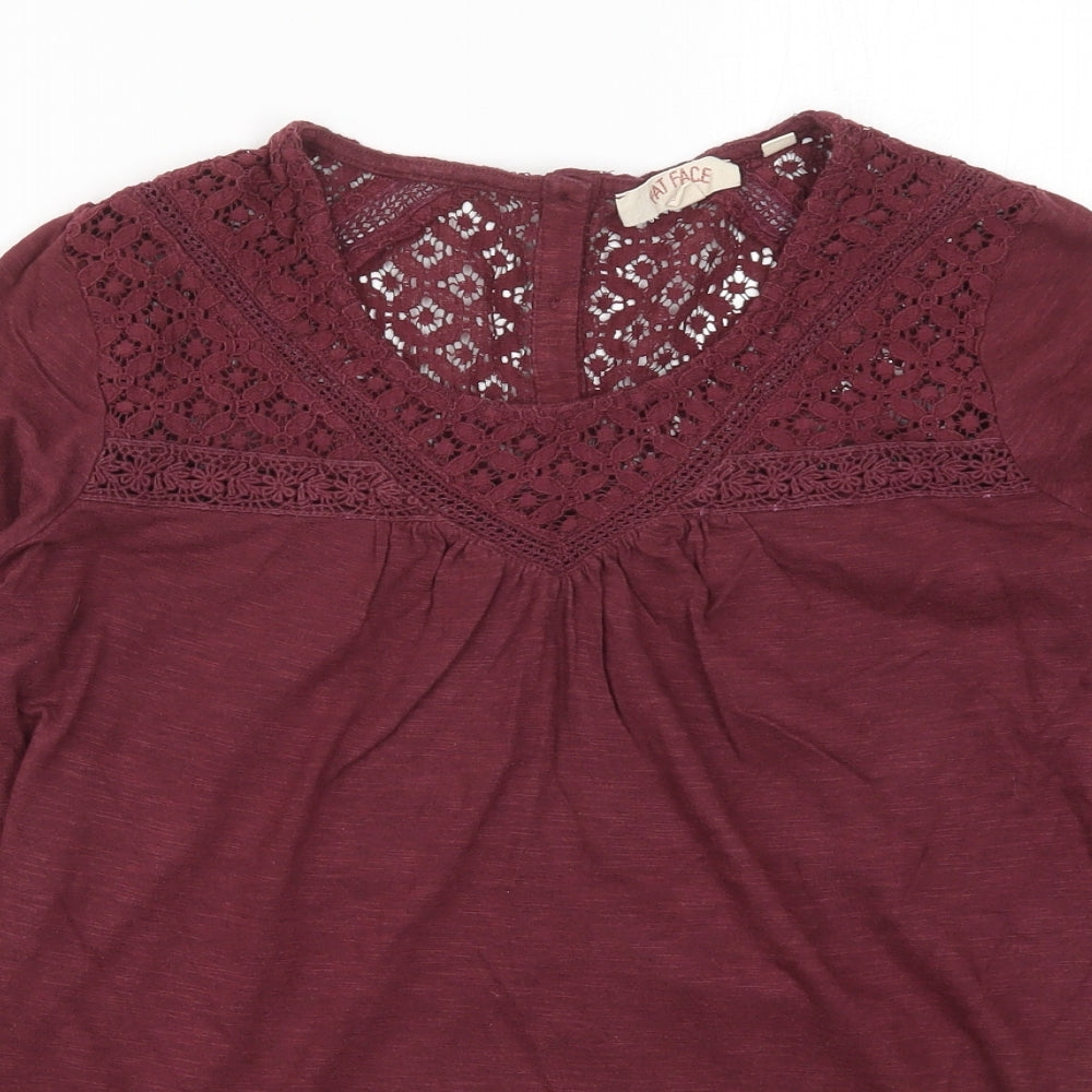 Fat Face Womens Red  Cotton Basic T-Shirt Size 8 Round Neck - Burgundy