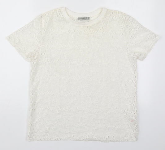 Front view of Atmosphere women’s white polyester basic t-shirt, size UK 10, round neck