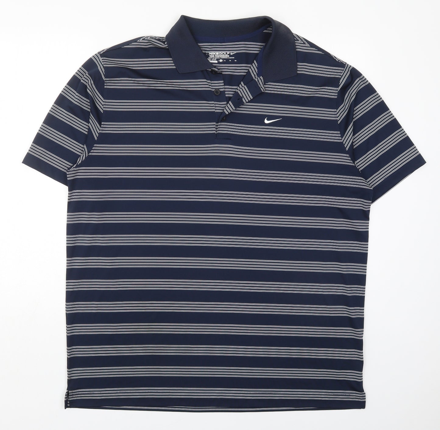 Nike Mens Blue Striped Polyester  Polo Size XL Collared Pullover