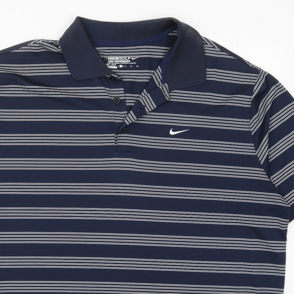 Nike Mens Blue Striped Polyester  Polo Size XL Collared Pullover