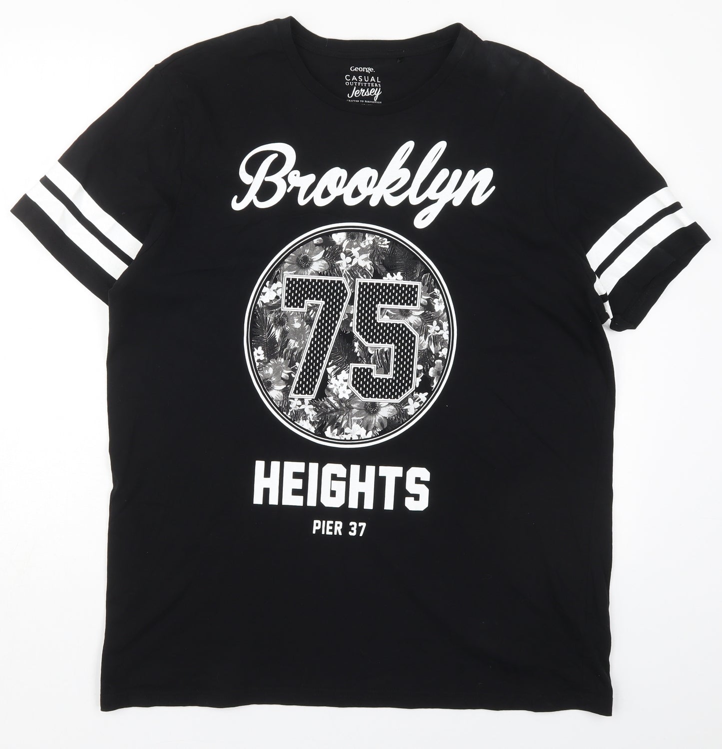 George Mens Black  Cotton  T-Shirt Size XL Crew Neck  - Brooklyn Heights