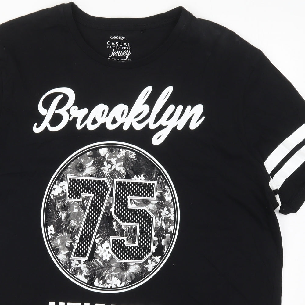 George Mens Black  Cotton  T-Shirt Size XL Crew Neck  - Brooklyn Heights