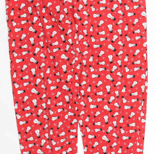 Preworn Womens Red Geometric Cotton Trousers  Size S L27 in Regular  - Snowman Print Pyjama Pants