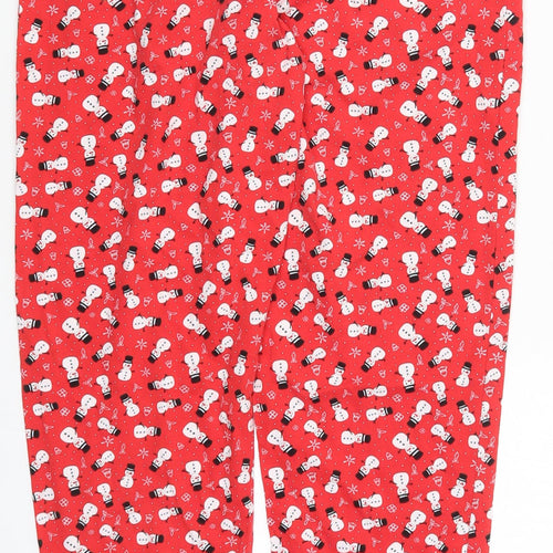 Preworn Womens Red Geometric Cotton Trousers  Size S L27 in Regular  - Snowman Print Pyjama Pants