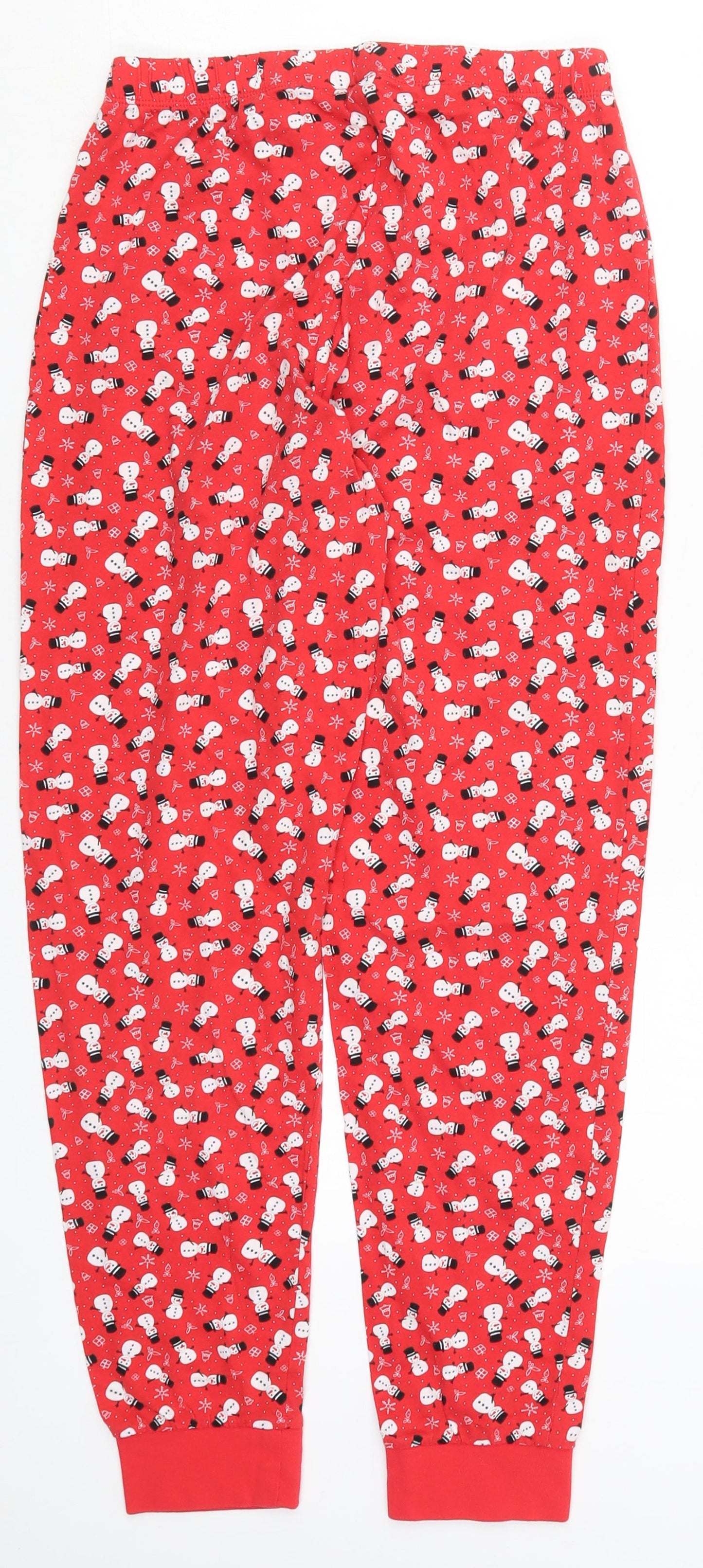 Preworn Womens Red Geometric Cotton Trousers  Size S L27 in Regular  - Snowman Print Pyjama Pants