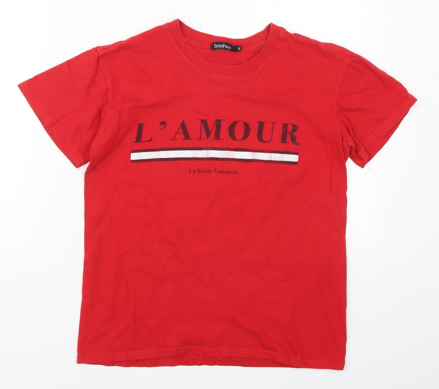 Boohoo Womens Red  Cotton Basic T-Shirt Size S Crew Neck - L'Amour