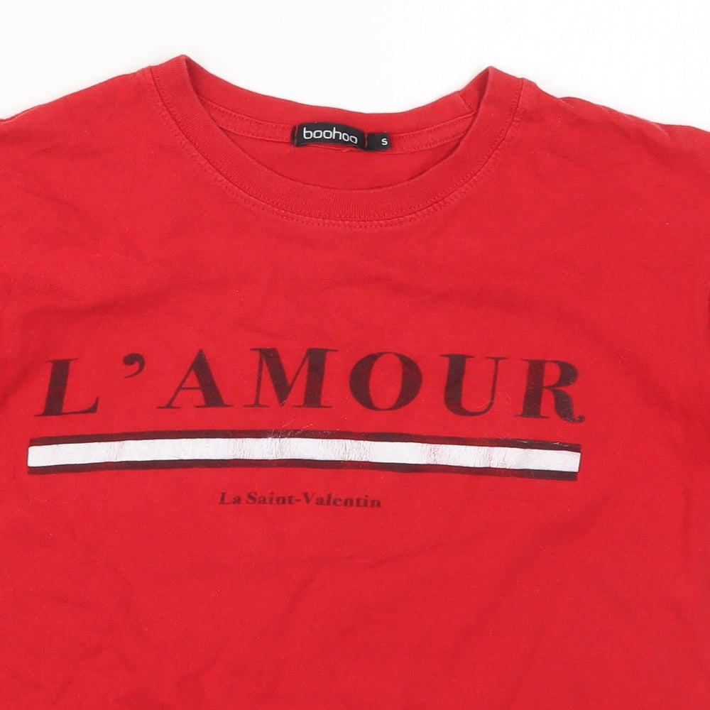 Boohoo Womens Red  Cotton Basic T-Shirt Size S Crew Neck - L'Amour
