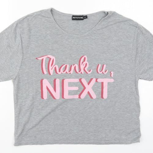 PRETTYLITTLETHING Womens Grey  Polyester Basic T-Shirt Size M Round Neck - Thank U, Next
