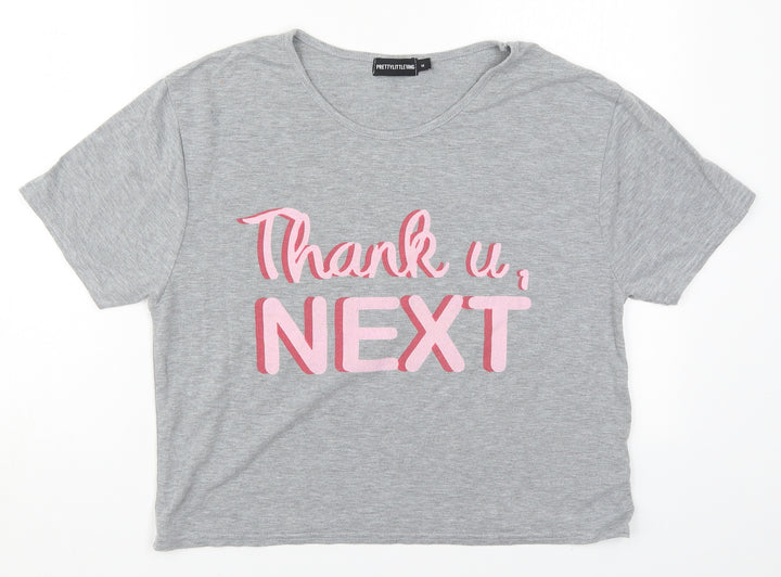 PRETTYLITTLETHING Womens Grey  Polyester Basic T-Shirt Size M Round Neck - Thank U, Next