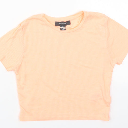 Primark Womens Orange  Polyester Basic T-Shirt Size 6 Round Neck