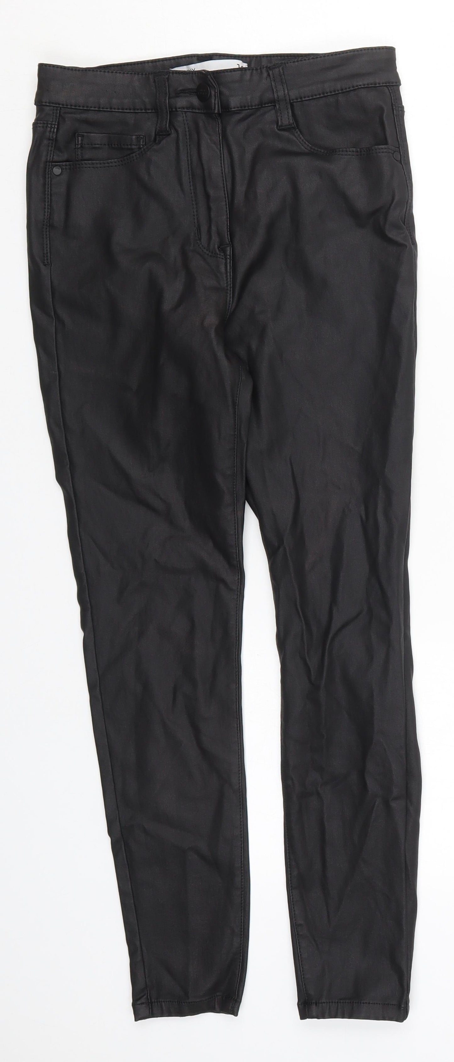 NEXT Womens Black  Viscose Trousers  Size 10 L25 in Regular Button
