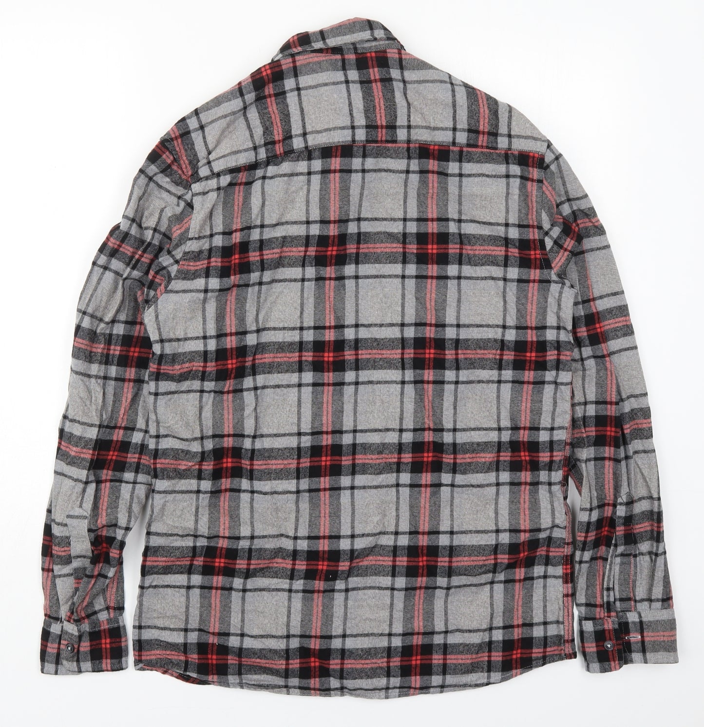 George Mens Grey Check Cotton  Button-Up Size S Collared Button - Red