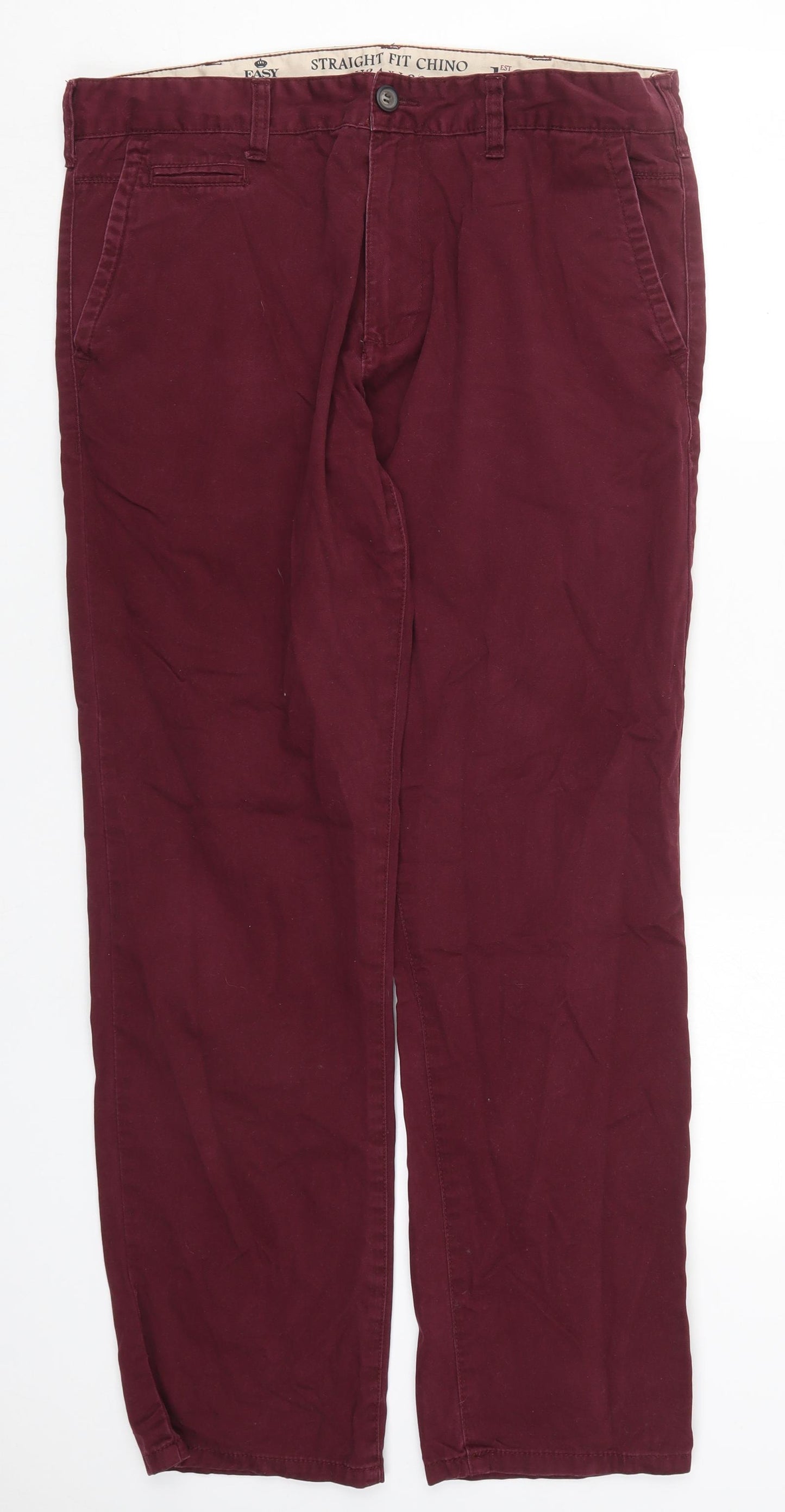 Easy Mens Red  Cotton Chino Trousers Size 34 L30 in Regular Button