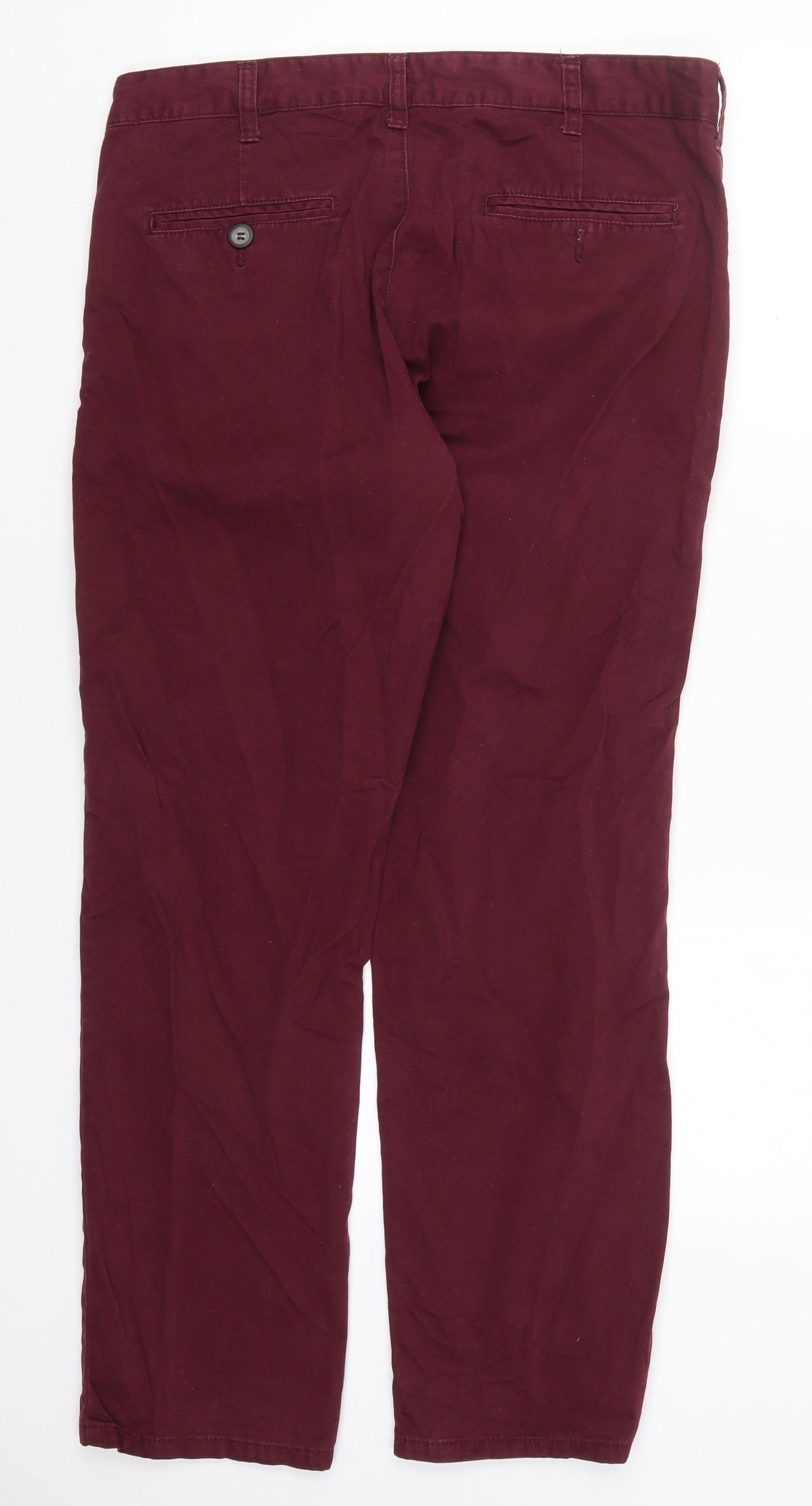 Easy Mens Red  Cotton Chino Trousers Size 34 L30 in Regular Button
