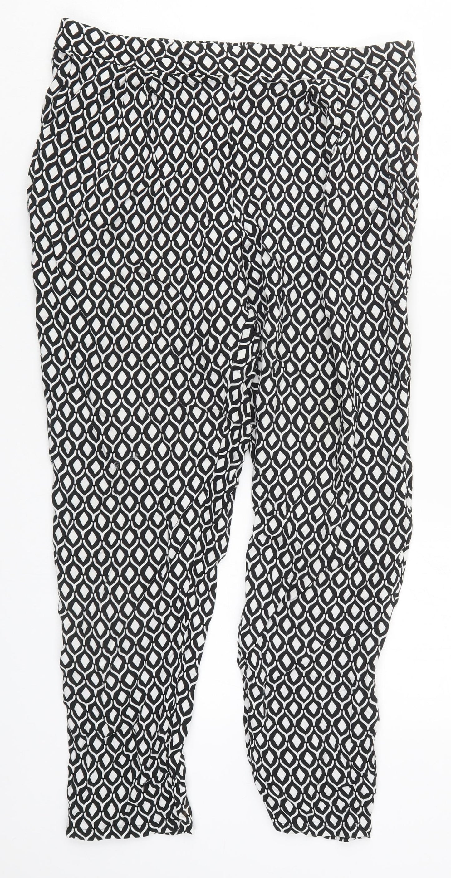 H&M Womens Black Geometric Viscose Trousers  Size 12 L26 in Regular