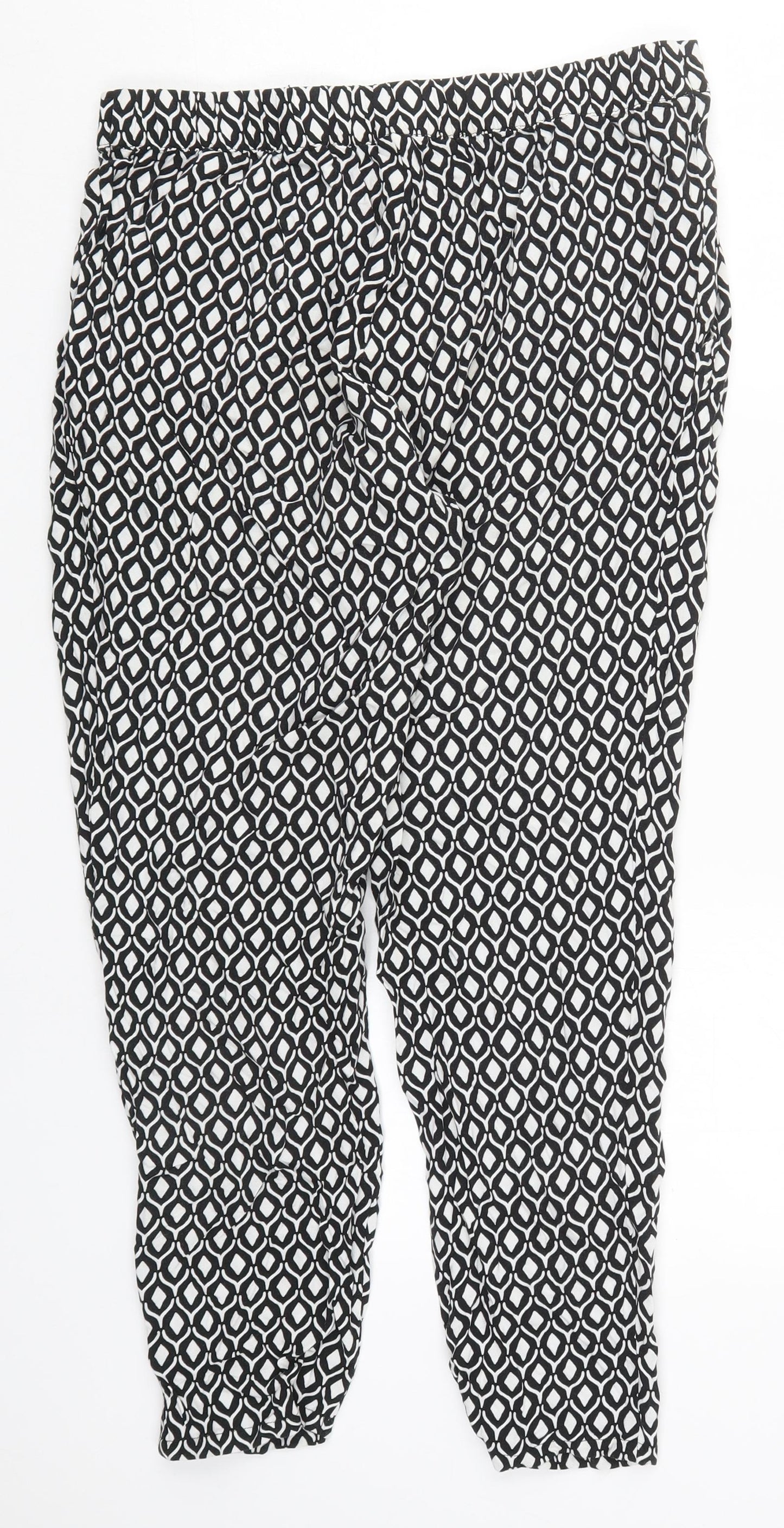 H&M Womens Black Geometric Viscose Trousers  Size 12 L26 in Regular