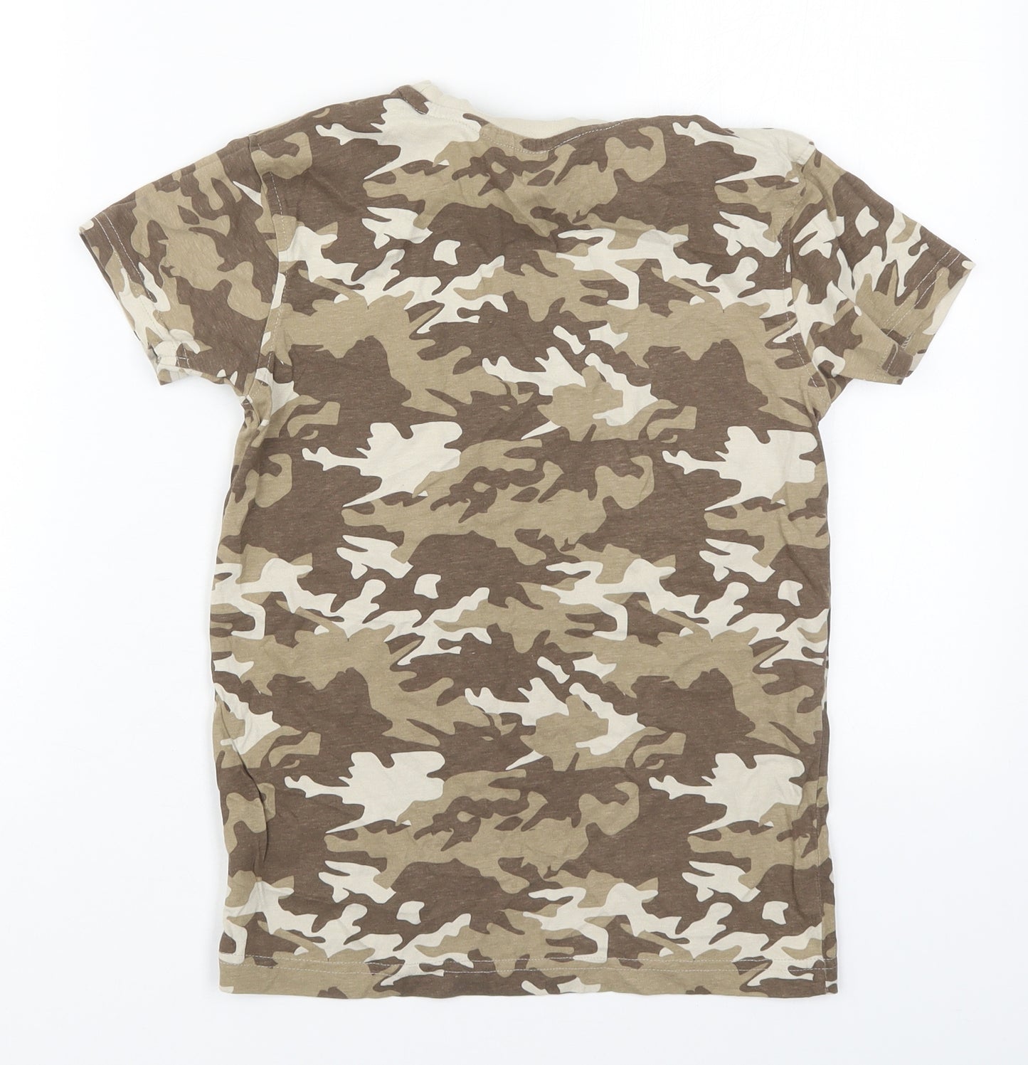 George Boys Brown Camouflage Cotton Basic T-Shirt Size 8-9 Years Crew Neck Pullover