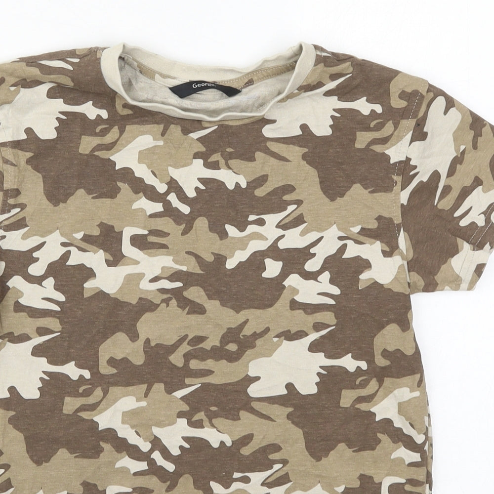 George Boys Brown Camouflage Cotton Basic T-Shirt Size 8-9 Years Crew Neck Pullover